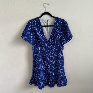 Melloday blue and white polka dot dress size large